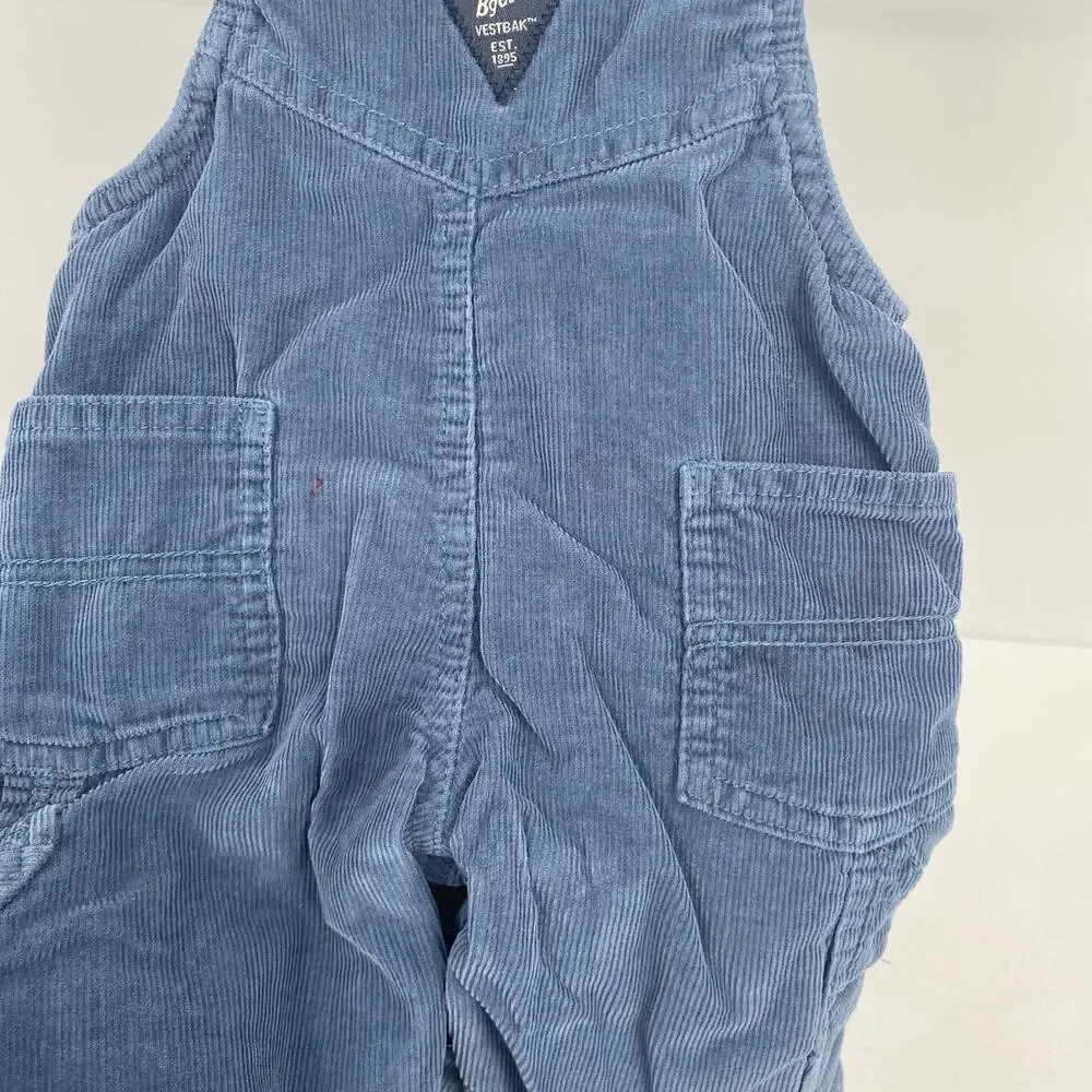 Oshkosh B'gosh Blue Corduroy Overalls Baby Flannel Lined Bibs 6 Months
